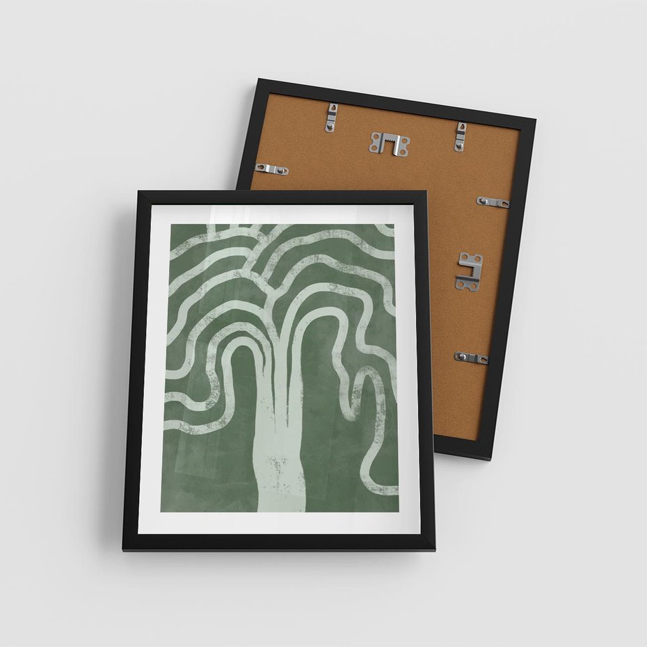Plakat w ramie 40x50 - Inspirujące Zawiłości Zieleni - abstrakcyjny kształt, zielony plakat - rama czarna