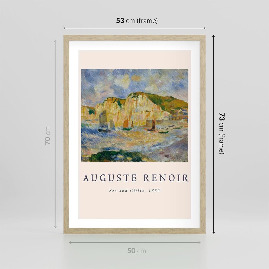 Plakat w ramie 50x70 - Plakat z Reprodukcją A. Renoira - Auguste Renoir, Morze i klify - rama drewno