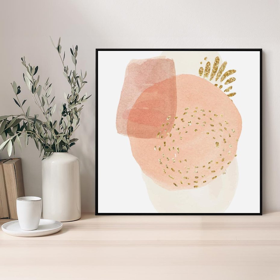 Obraz w ramie 50x50 - Migotliwe Kształty i Plamy - abstrakcyjne akwarelowe plamy, minimalizm - rama czarna