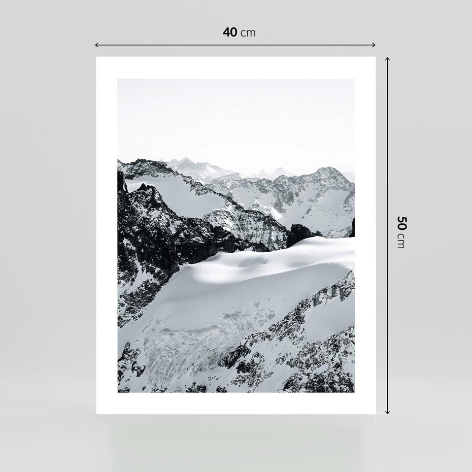 Plakat bez ramy 40x50 - Biały Zimowy Pejzaż - góry w zimie, ośnieżone wysokie szczyty