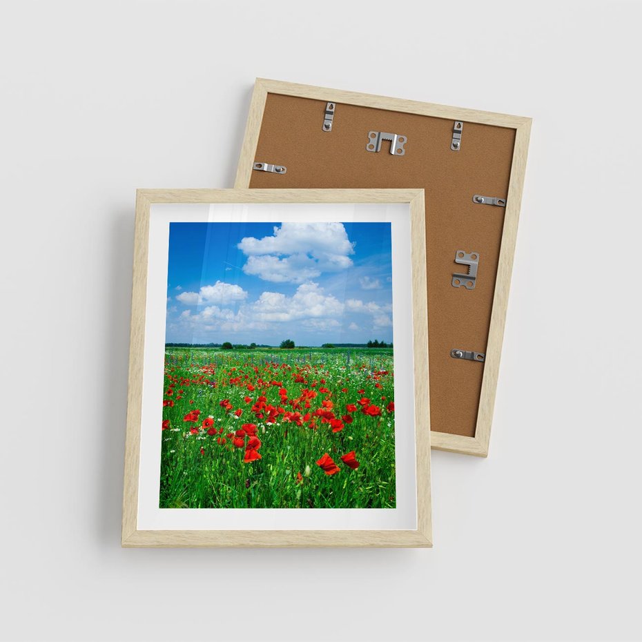Plakat w ramie 40x50 - Kolorowa łąka pełna maku - łąka, maki - rama drewno