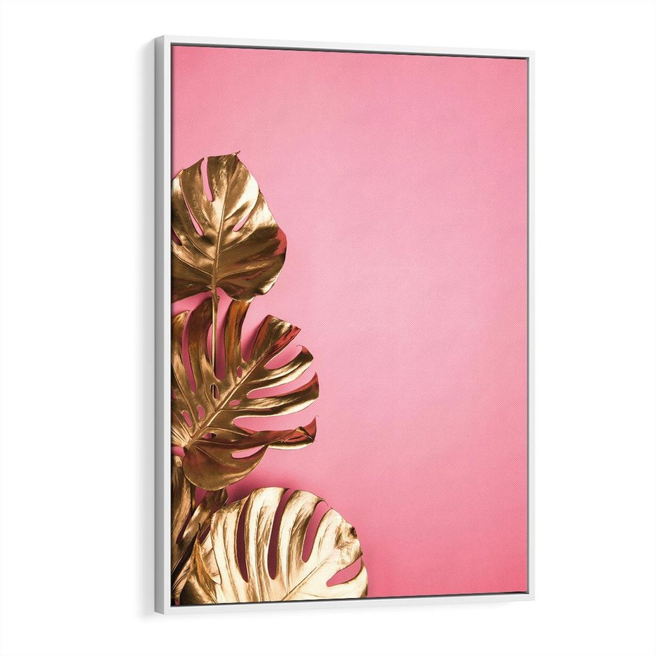 Obraz w ramie 50x70 - Luksusowa Elegancja - złote, liście - rama biała