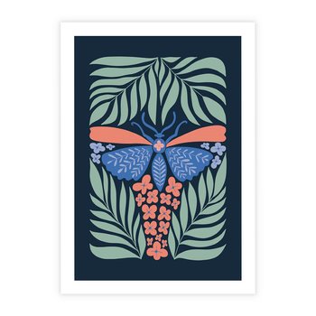 Plakat bez ramy 21x30 - Granatowa Noc - granatowe tło, abstrajcyjna ćma