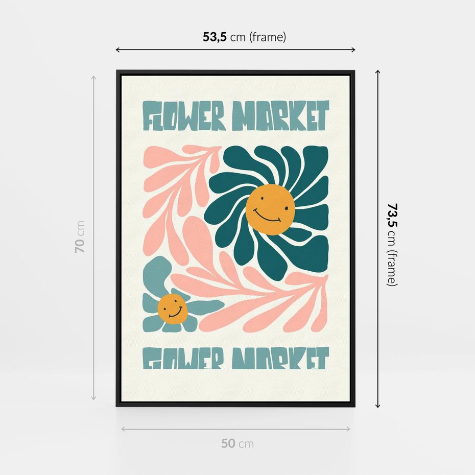 Obraz w ramie 50x70 - Harmonia płatków kwiatów - kwiatowa retro kompozycja, pastelowe kolory - rama czarna