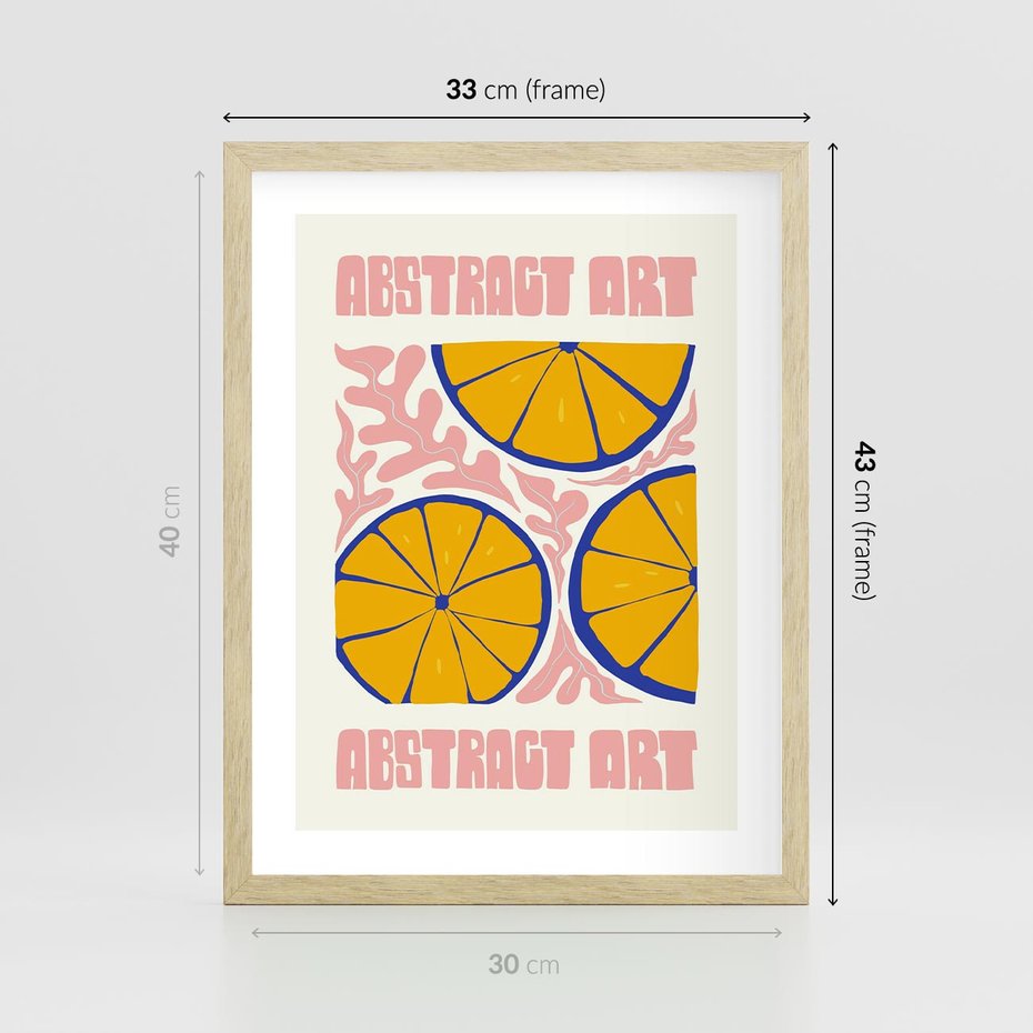 Plakat w ramie 30x40 - Podróżne Wizje - typografia, cytryny - rama drewno