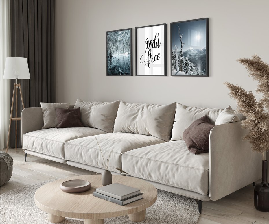 Zestaw obrazy w ramie 50x70 galeria - Góry, zima, napis, cytat - rama czarna