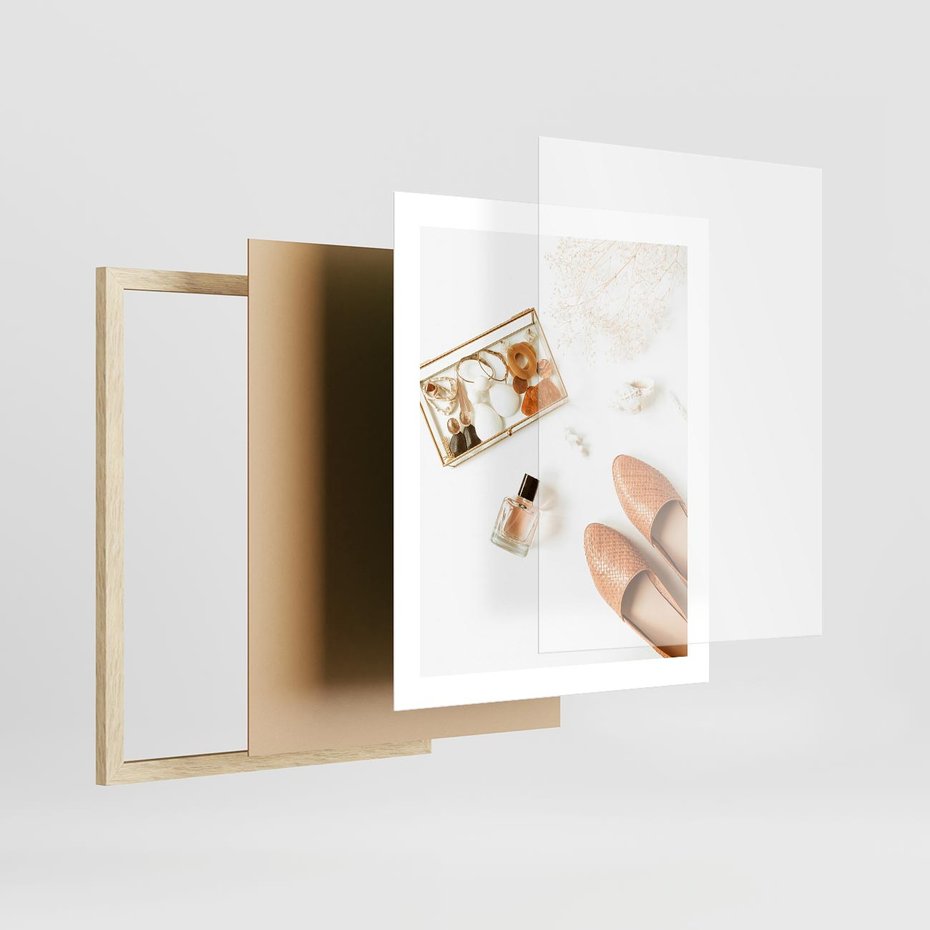 Plakat w ramie 40x50 - Elegancja w Szafie - modowa fotografia, buty - rama drewno