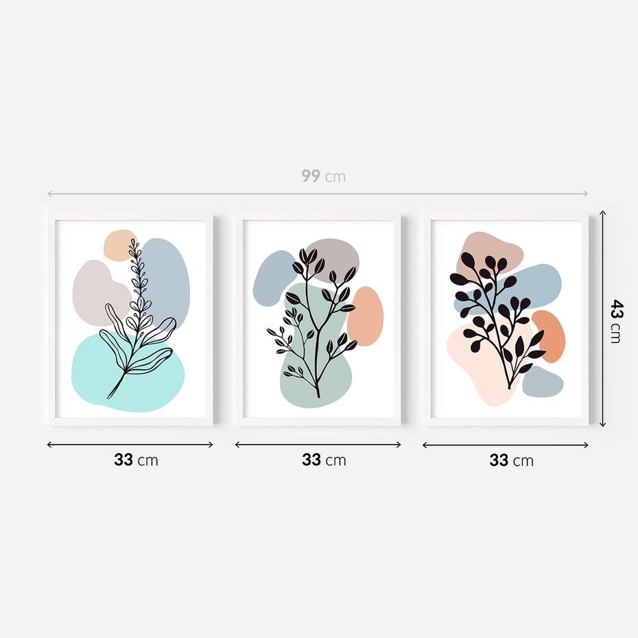 Zestaw obrazy w ramie 30x40 galeria - Rosliny, graficzne, minimalizm - rama biała