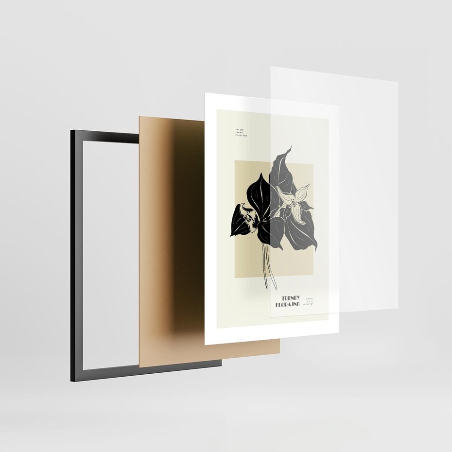 Plakat w ramie 30x40 - Ekspresja w szkicowanych kształtach - kwiaty, typografia - rama czarna