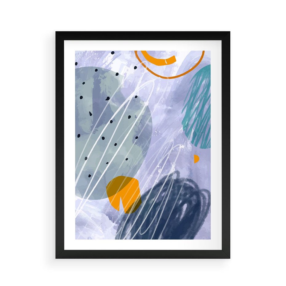 Plakat w ramie 50x70 - Pastelowe Przenikanie - abstrakcyjny plakat do młodzieżowego pokoju, granaty fiolety - rama czarna