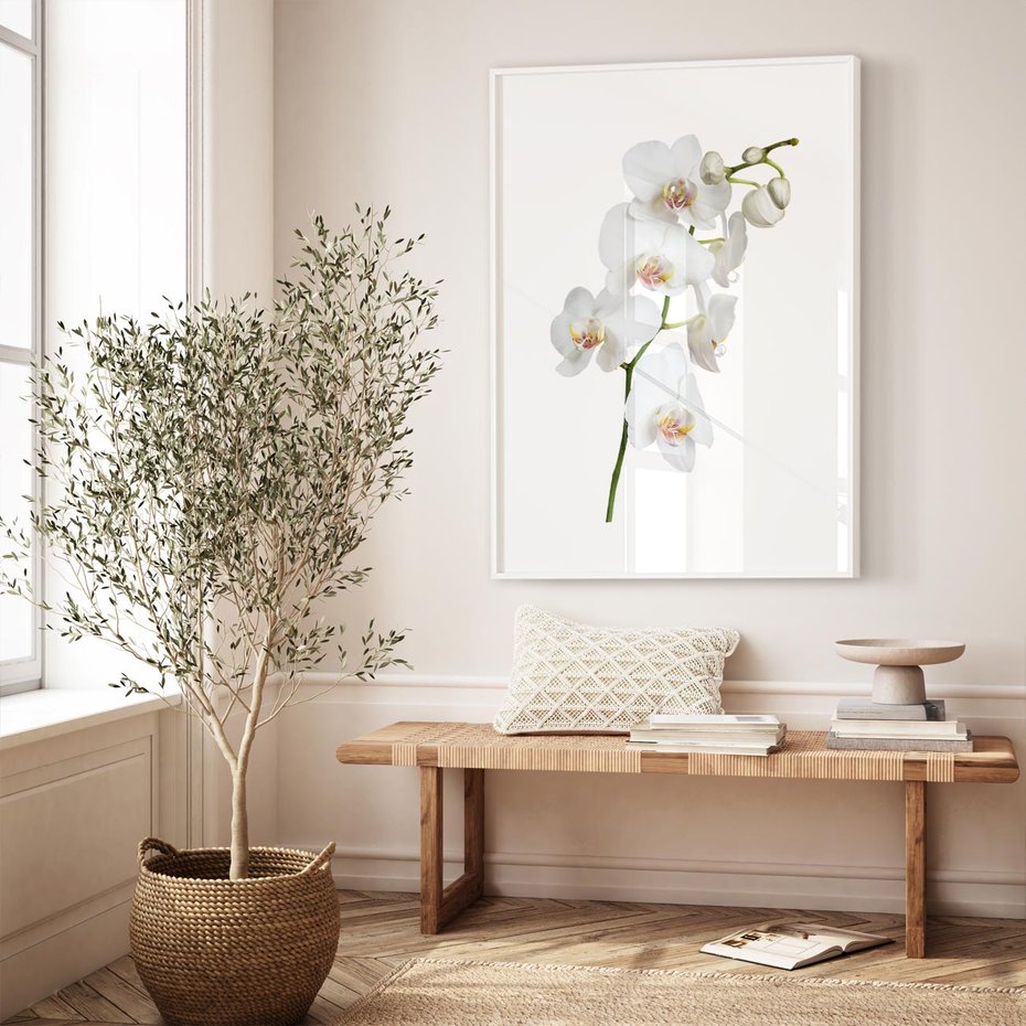 Plakat w ramie 50x70 - Ekskluzywny Relaks - storczyk, spa - rama biała