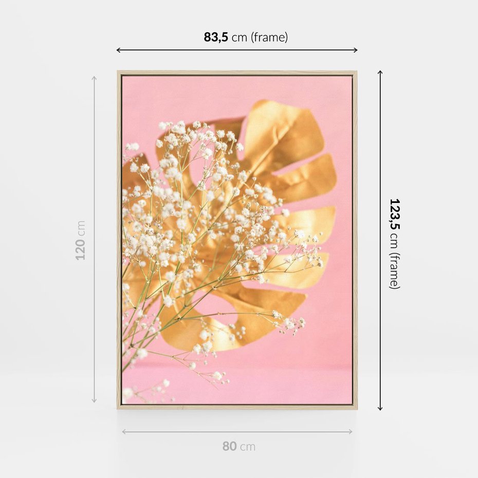 Obraz w ramie 80x120 - : Elegancja w Złocie - złote, liście - rama drewno