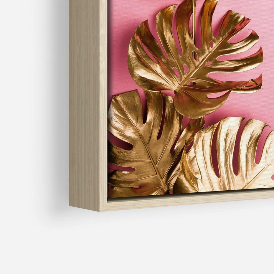 Obraz w ramie 80x80 - Luksusowa Elegancja - złote, liście - rama drewno