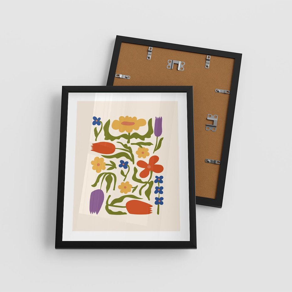 Plakat w ramie 40x50 - Minimalistyczna Harmonia - kwiaty, sztuka nowoczesna - rama czarna
