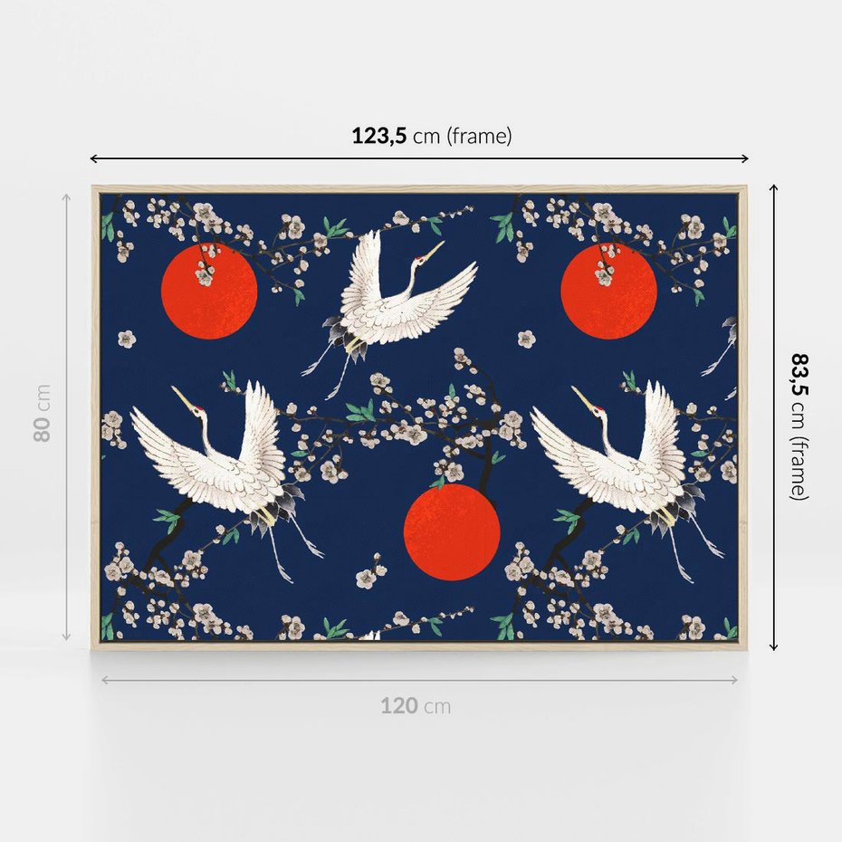 Obraz w ramie 120x80 - Japońskie Żurawie Indygo - sztuka japońska, japonia - rama drewno