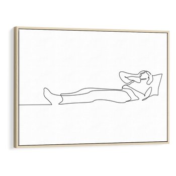 Obraz w ramie 120x80 - Postać na Łóżku - one line art, szkic - rama drewno