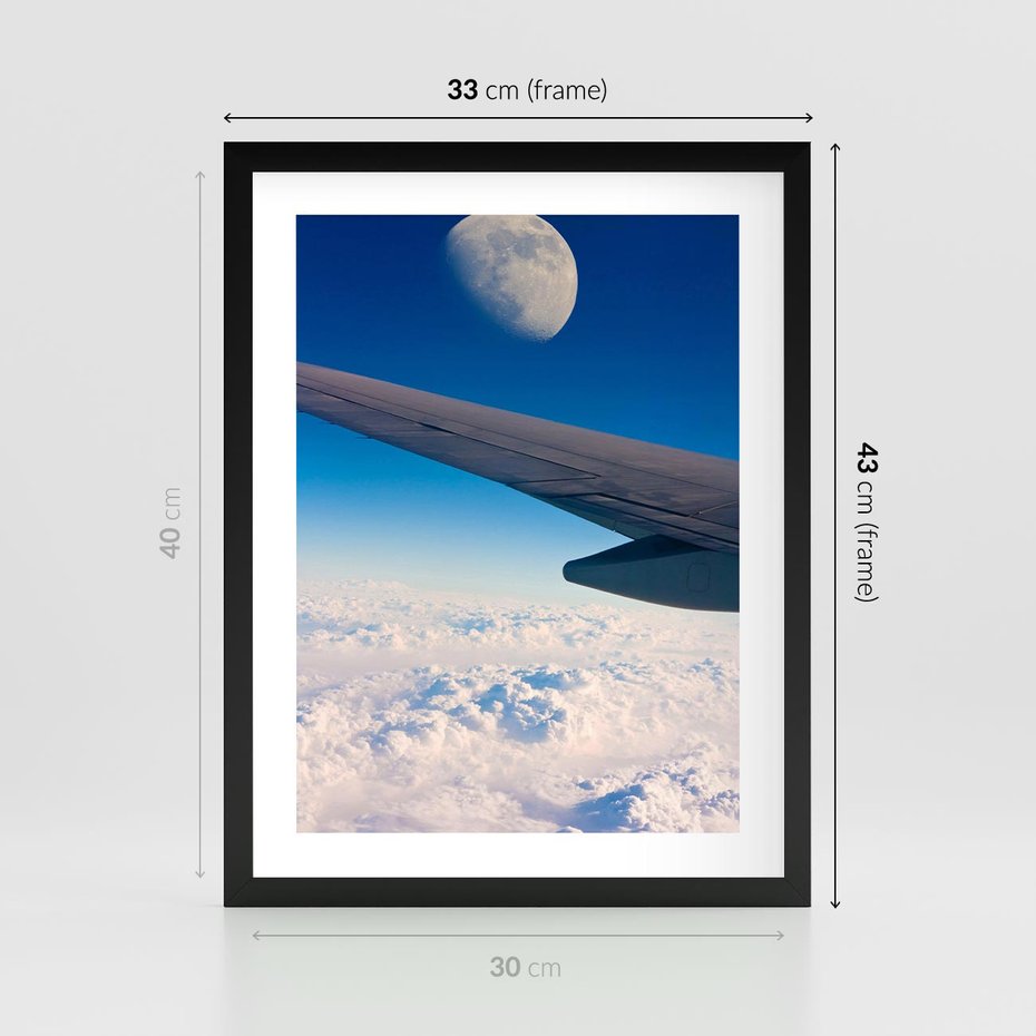 Plakat w ramie 30x40 - Samolot ku Księżycowi - samolot, ksieżyc - rama czarna