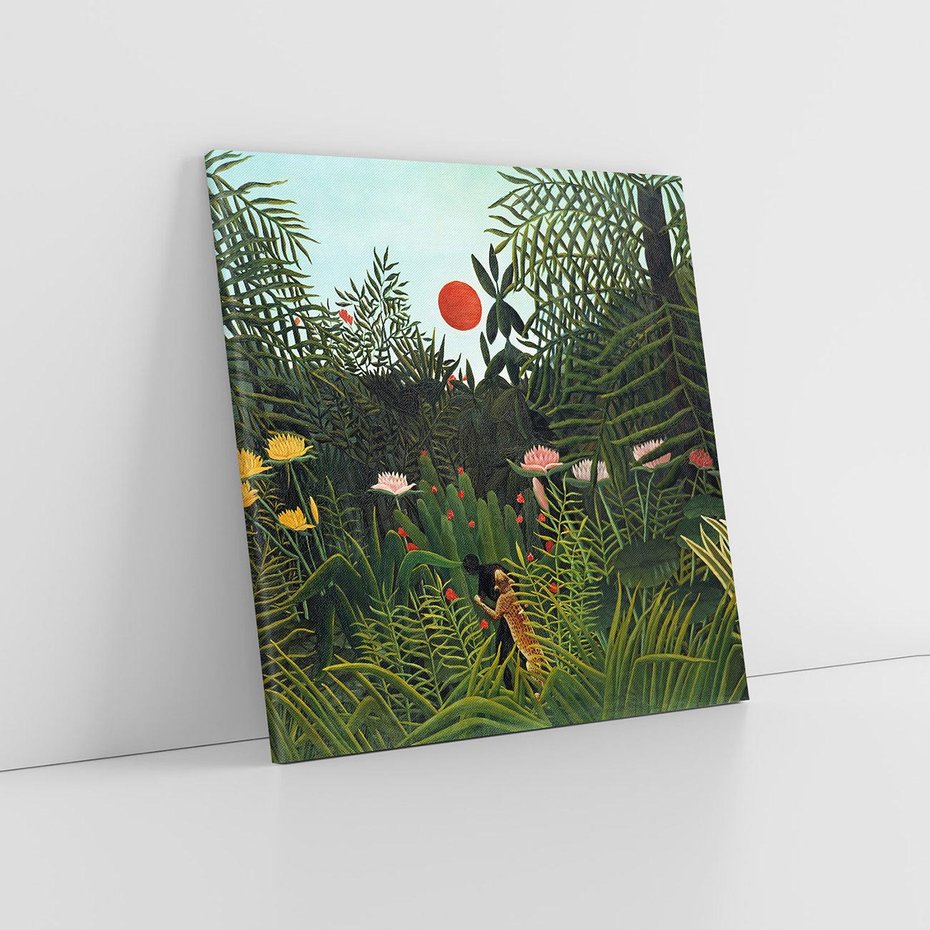 Obraz na płótnie 30x30 - "Virgin Forest with Sunset " (1910) Henriego Rousseau - reprodukcja, obraz na płótnie