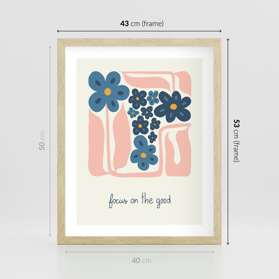 Plakat w ramie 40x50 - Linie kwiatowych marzeń - minimalistyczna kwiatowa kompozycja, pastelowe kolory - rama drewno