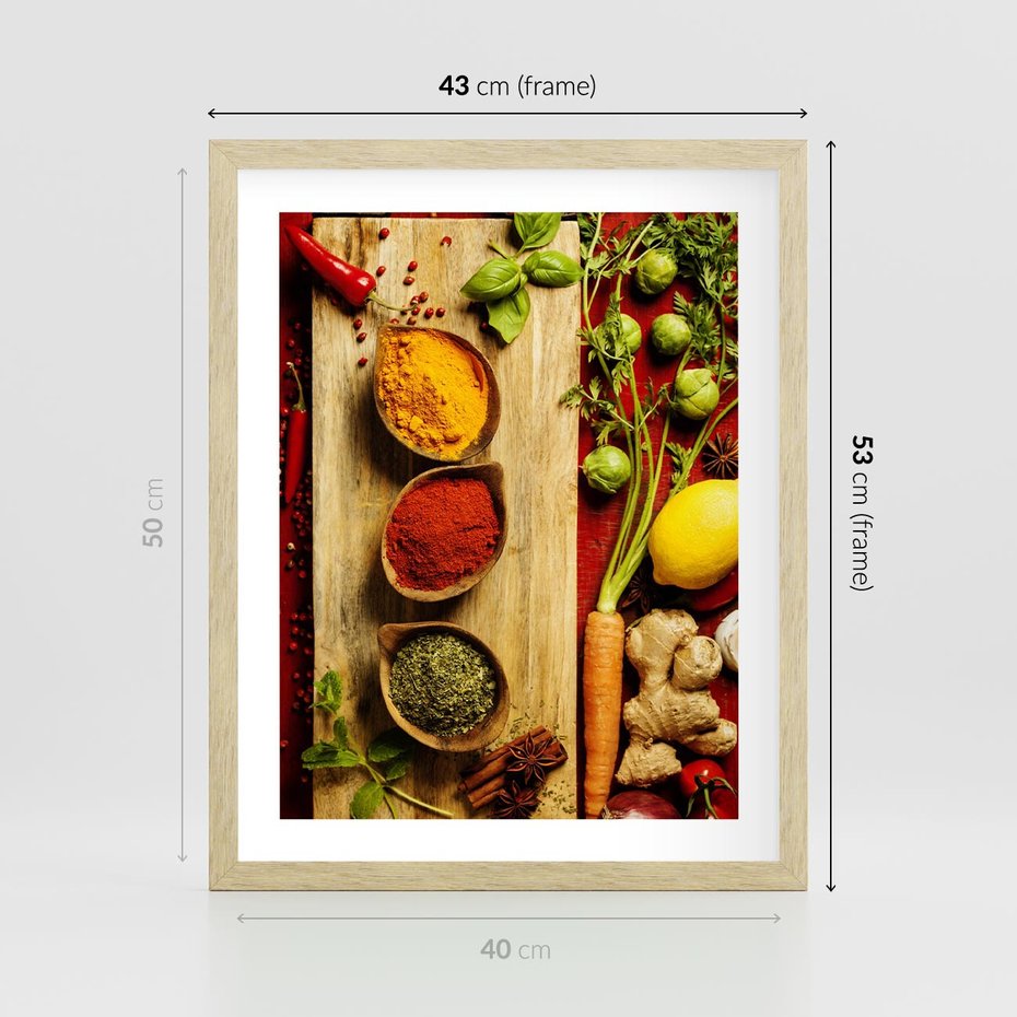 Plakat w ramie 40x50 - Smakowy Zmysł - przyprawy, kuchnia - rama drewno