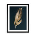 Plakat w ramie 50x70 - Mroczne Złoto - nowoczesna grafika, złoty liść na czarnym tle - rama czarna