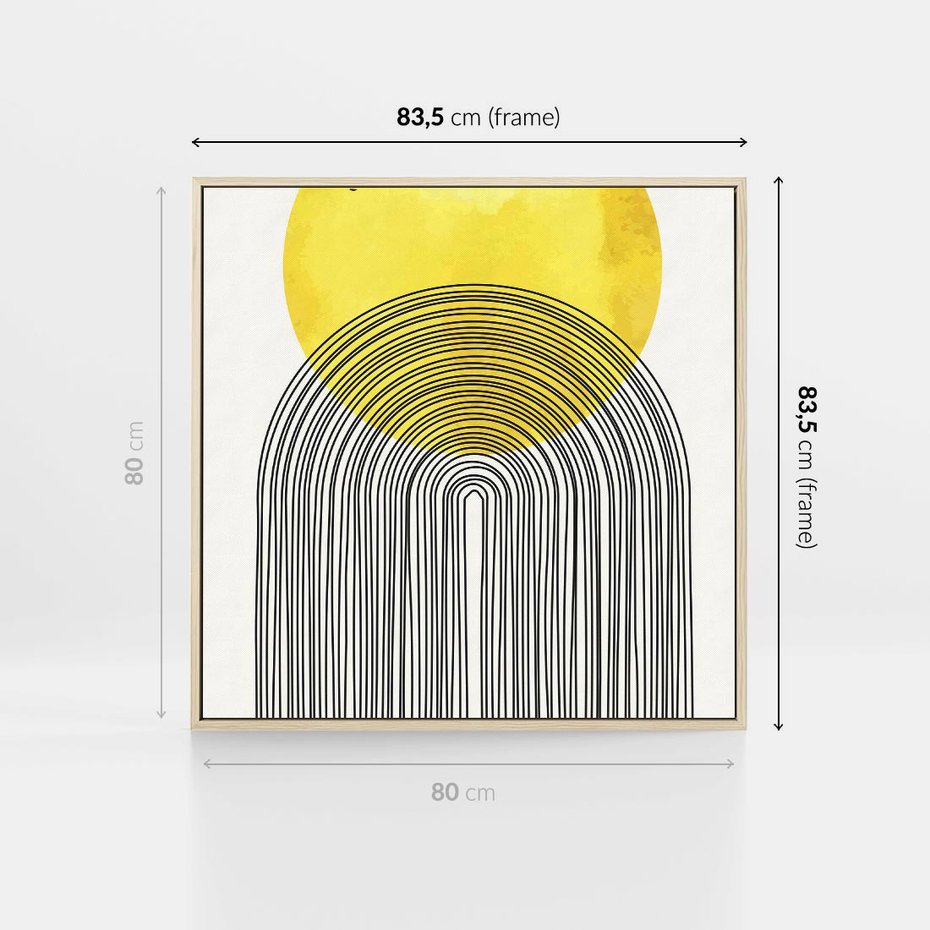 Obraz w ramie 80x80 - Słoneczne Odbicia - geometria, żółte koło - rama drewno