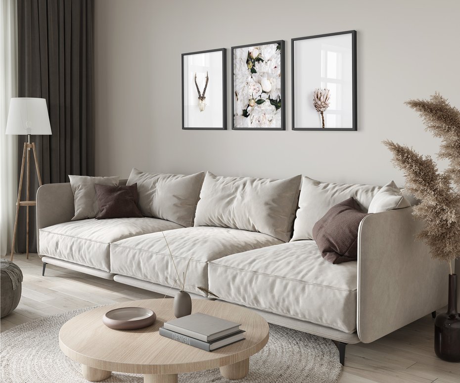 Zestaw obrazy w ramie 50x70 galeria - Kwiaty, boho, styl, minimalizm - rama czarna