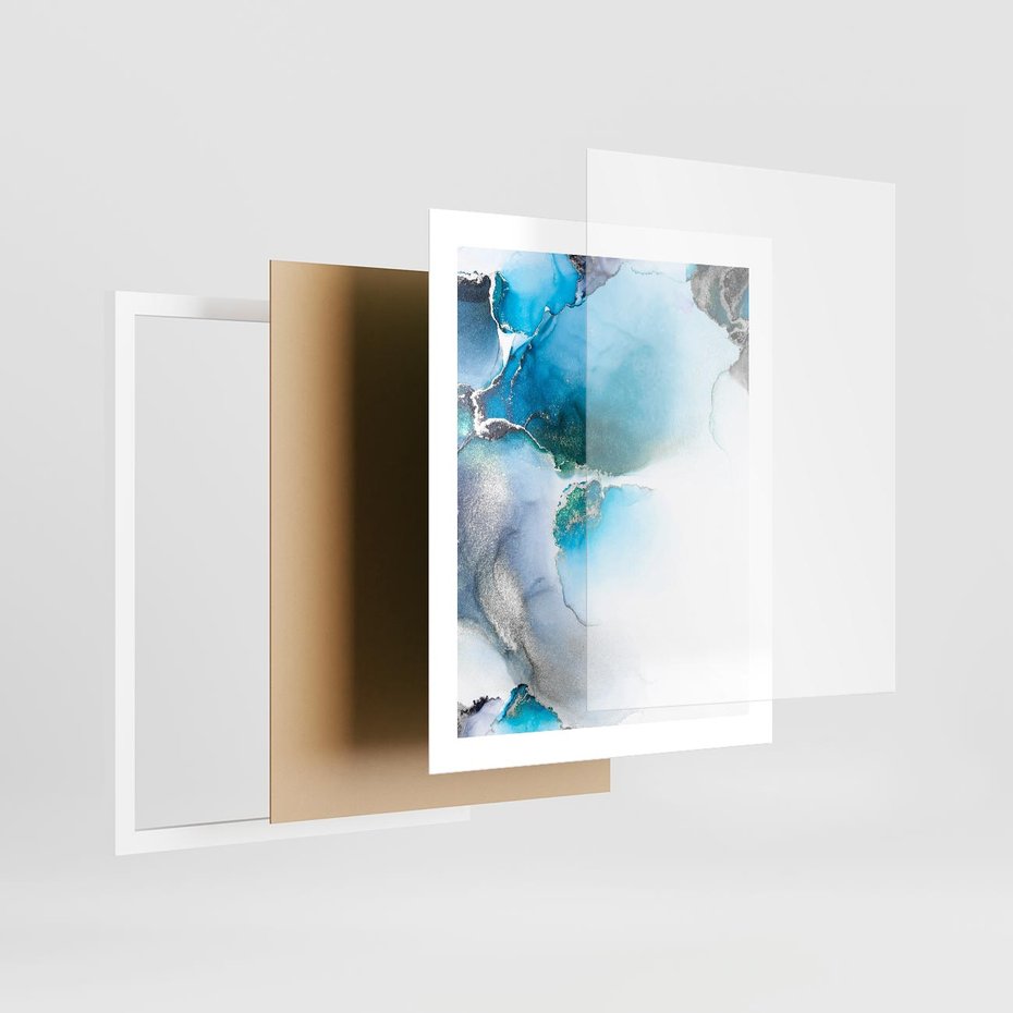 Plakat w ramie 40x50 - Marmur złotą akwarelą - marmur, akwarela - rama biała