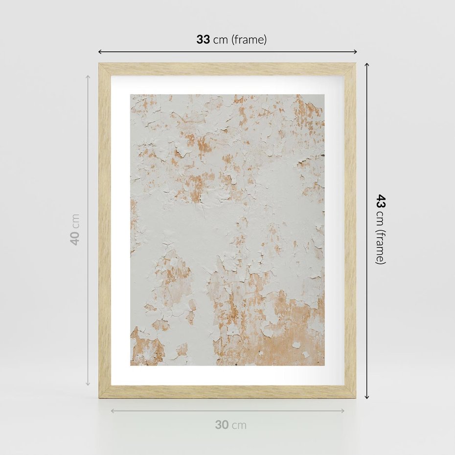 Plakat w ramie 30x40 - Beżowa Ściana z Łuszczącą Się Farbą - stara ściana, beżowa - rama drewno