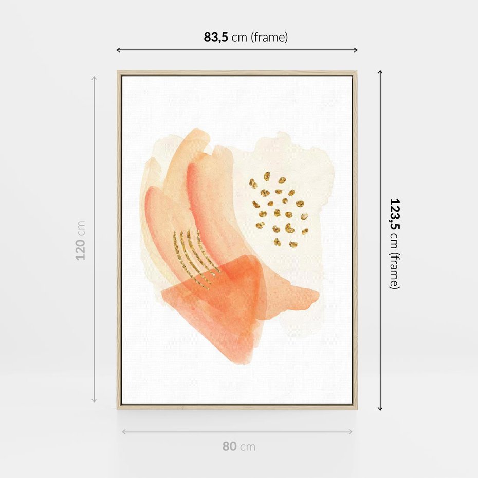 Obraz w ramie 80x120 - Rozkwitające Odbicia Form - abstrakcyjne akwarelowe plamy, minimalizm - rama drewno