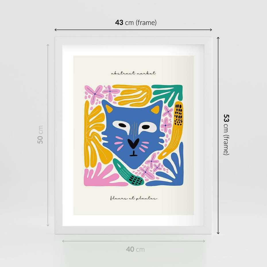 Plakat w ramie 40x50 - Kolorowe Spektrum - abstrakcyjny plakat, niebieski kot - rama biała