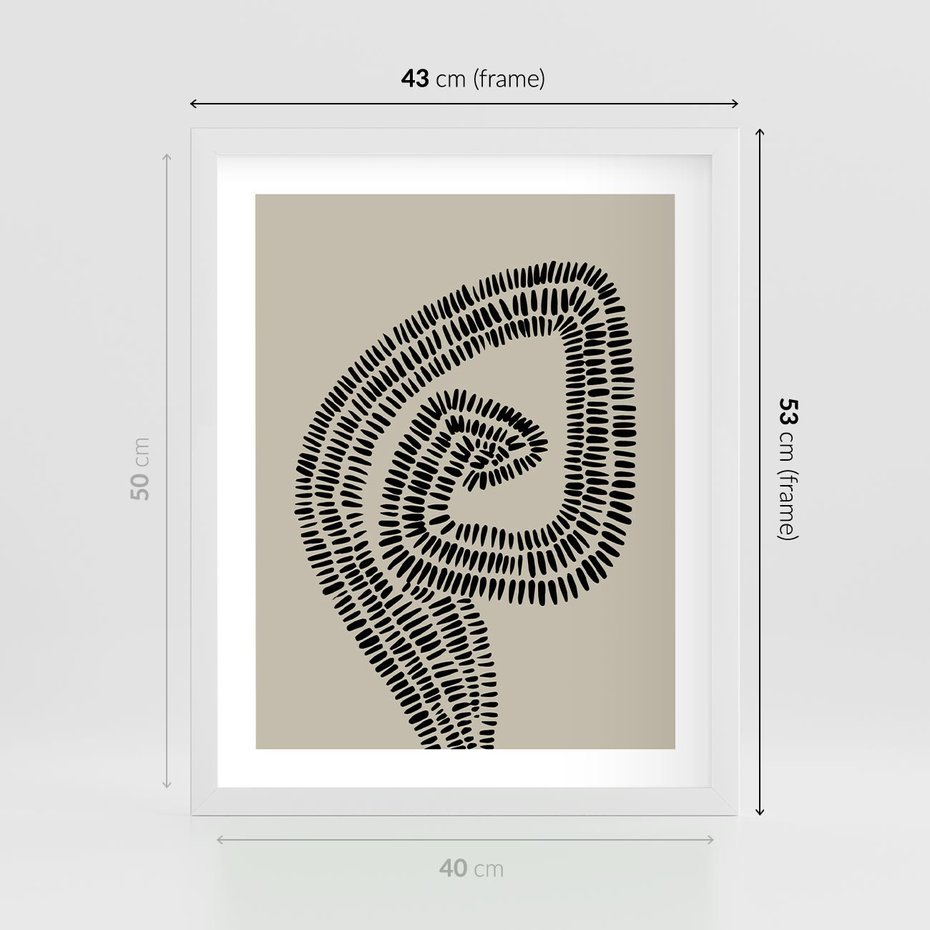 Plakat w ramie 40x50 - Nowoczesne Spektrum Wyobraźni - boho plakat, czarne kropki kreski - rama biała