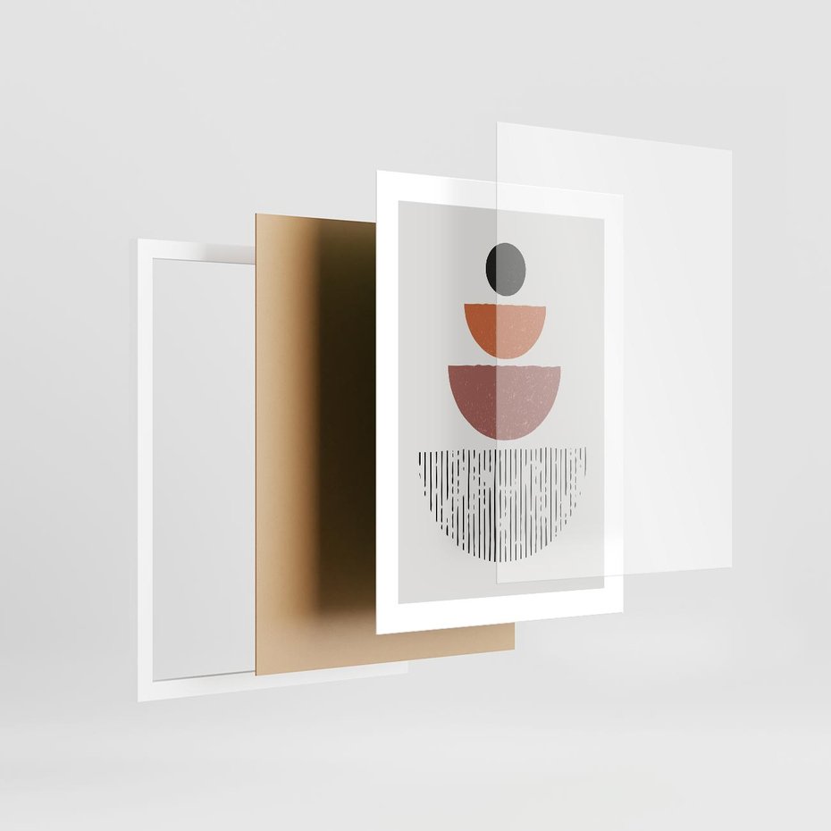 Plakat w ramie 30x40 - Półkola i Boho Akcent - geometria, półkola - rama biała