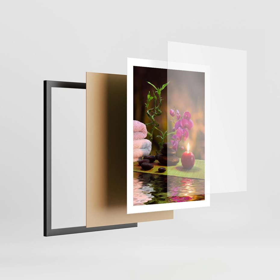 Plakat w ramie 50x70 - Światło Świecących Kwiatów w Spa - spa, świaca - rama czarna