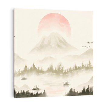 Obraz na płótnie 70x70 - Przyroda Japonii - japońska akwarela, góry