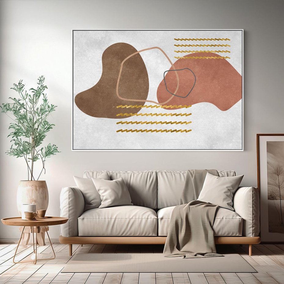 Obraz w ramie 100x70 - Odbicie światła serca - abstrakcyjne rozlane plamy, boho styl - rama biała