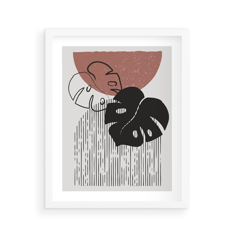 Plakat w ramie 40x50 - Nowoczesna Monstera: Szkic w Grafice - nowoczesna grafika, monstera - rama biała