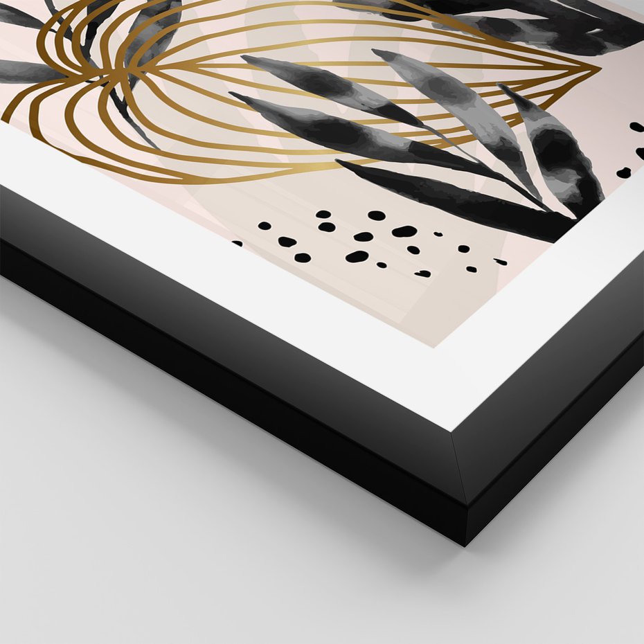 Zestaw obrazy w ramie 30x40 galeria - Złoto, liście, akwarele - rama czarna