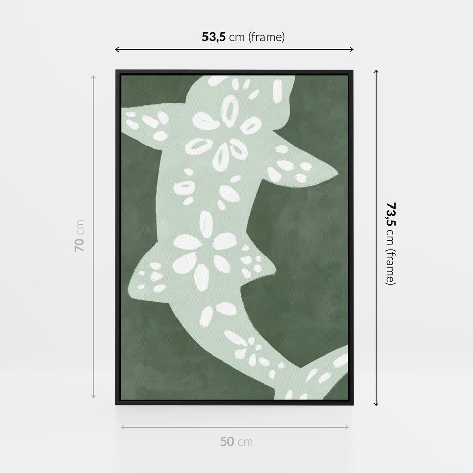 Obraz w ramie 50x70 - Migotliwe Wibracje Zieleni - zielony plakat, abstrakcja przypominająca rybę - rama czarna