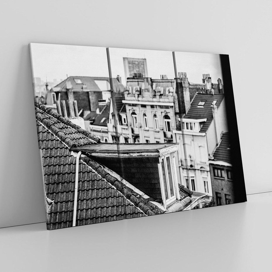 Obraz na płótnie 120x80 - Miasto w Retro Odsłonie - fotografia czarno biała, ujęcie na dachy wielkiego miasta