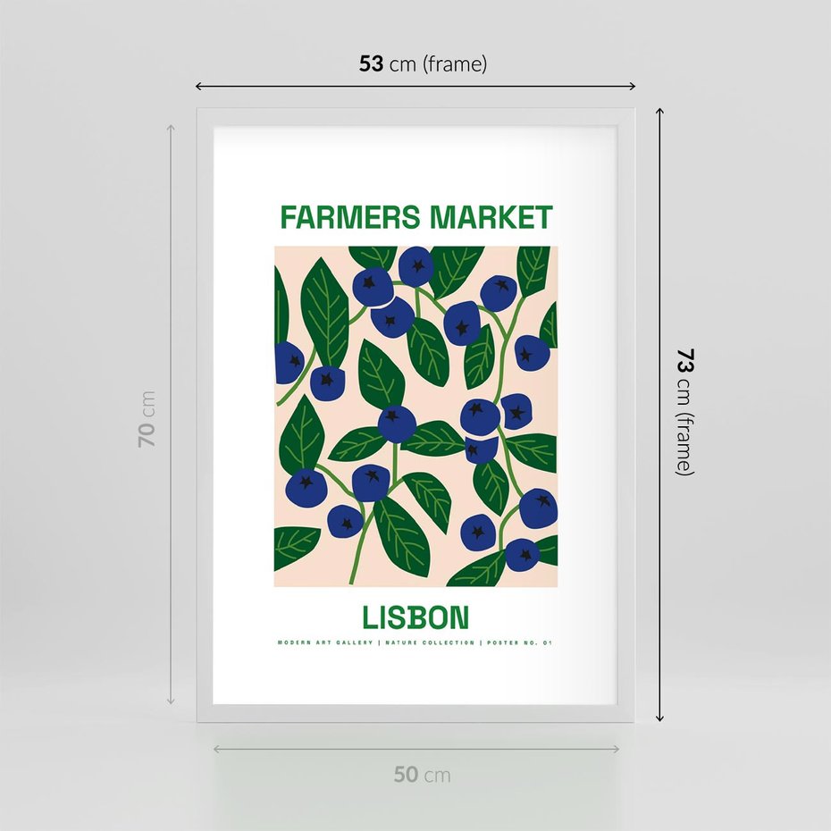 Plakat w ramie 50x70 - Migotliwe Przestrzenie - borówki, jagody - rama biała