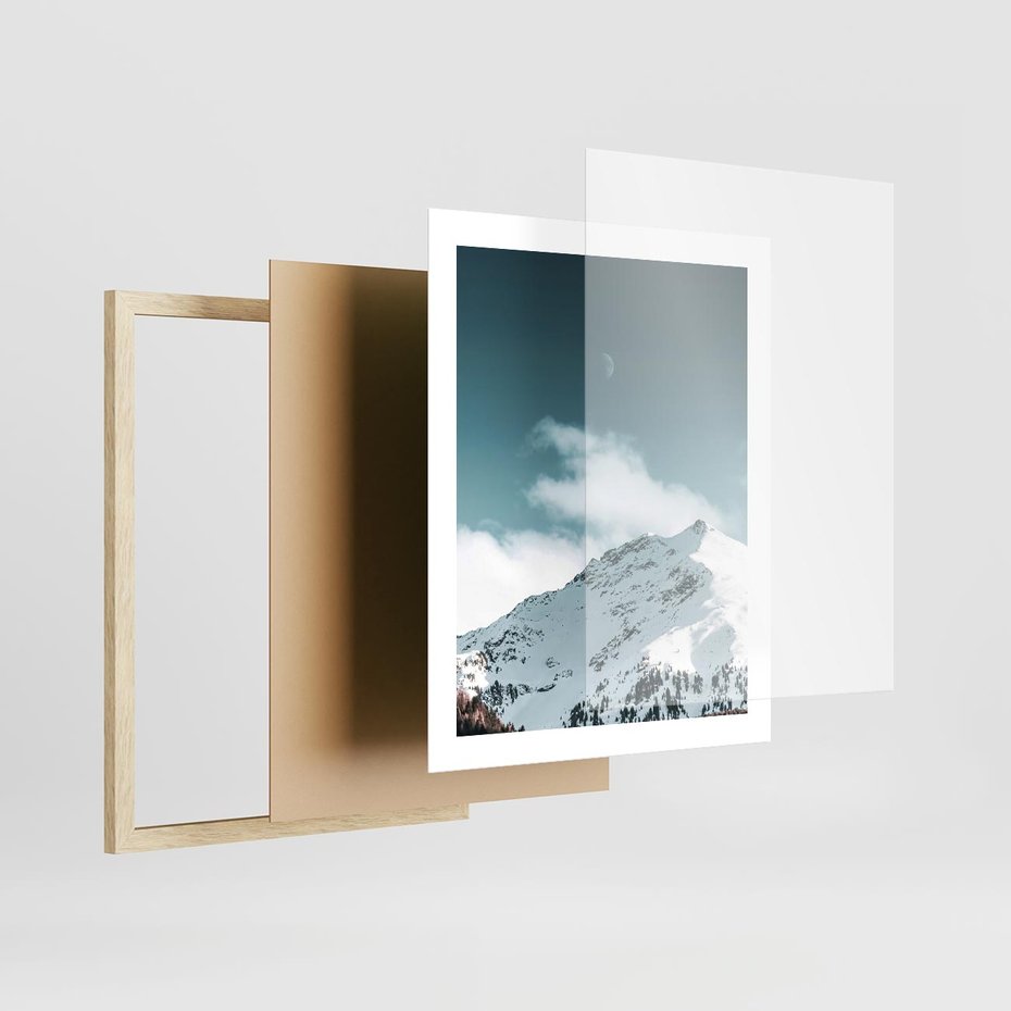 Plakat w ramie 40x50 - Nocna Magia w Górach - fotografia, śnieg - rama drewno