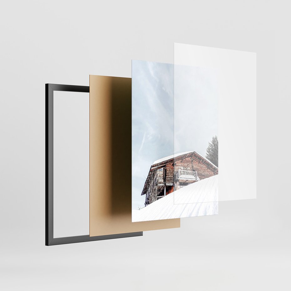 Zestaw obrazy w ramie 50x70 galeria - Zima, bizon, góry, śnieg - rama czarna