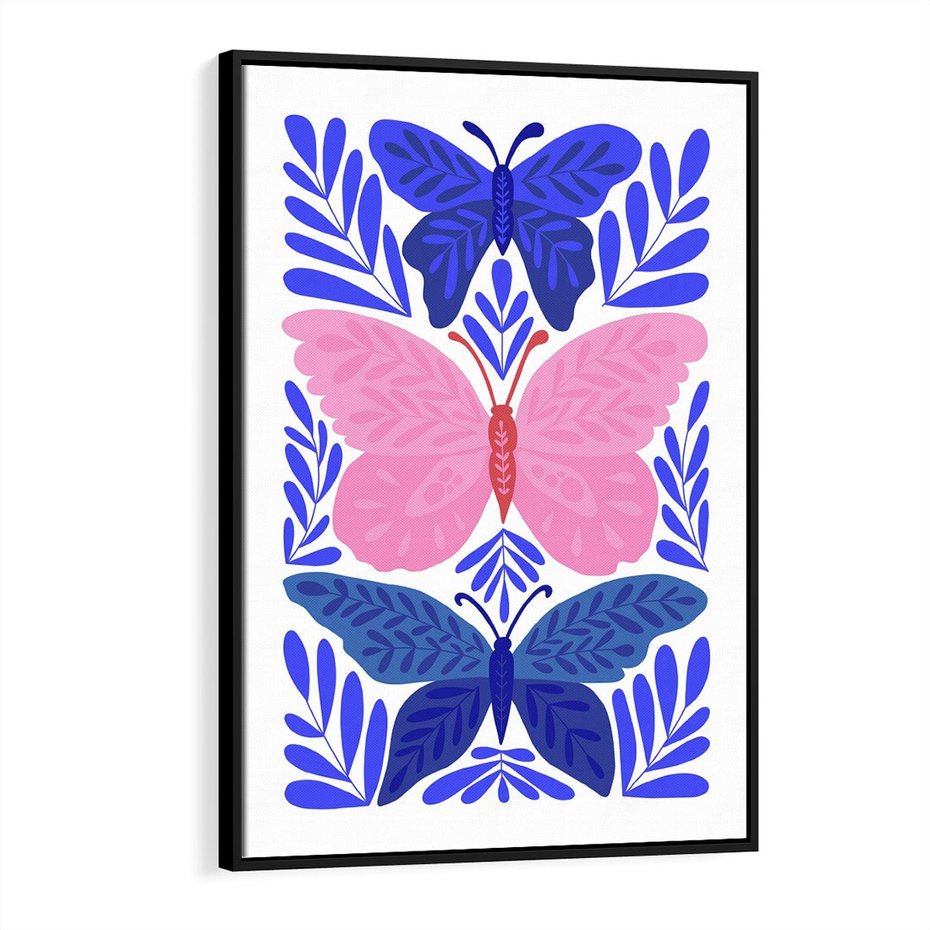 Obraz w ramie 50x70 - Delikatna Symfonia Natury - motyle, rośliny - rama czarna