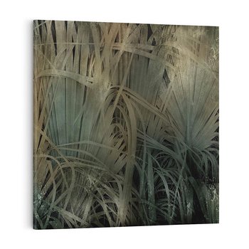 Obraz na płótnie 40x40 - Światło w mroku duszy - liście traw, mroczny klimat