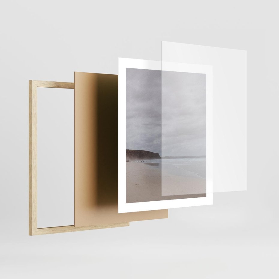 Plakat w ramie 40x50 - Mglista plaża - plaża, mgła - rama drewno