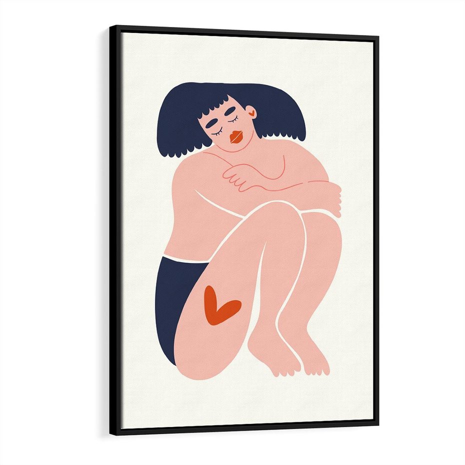 Obraz w ramie 50x70 - Melodia snów na płótnie - zakochana kobieta, graficzny obraz - rama czarna