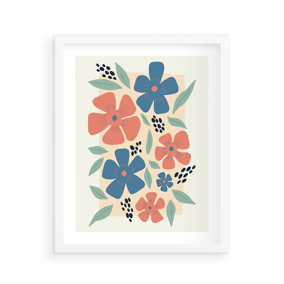 Plakat w ramie 40x50 - Kolorowe liście tęsknot - minimalistyczny plakat, grafika - rama biała
