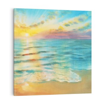 Obraz na płótnie 50x50 - Objawienie Fioletowego Świtu - fioletowy wschód słońca, słońce wschodzi nad morzem