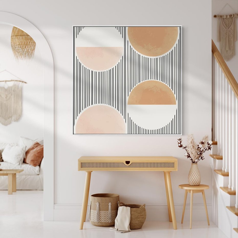 Obraz w ramie 50x50 - Przenikające Kształty - abstrkacyjna nowoczesna sztuka, koła okręgi - rama biała